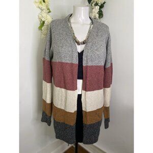 Pinque Womens Cardigan Sweater Long Sleeve Open Front Striped Pockets Size Small
